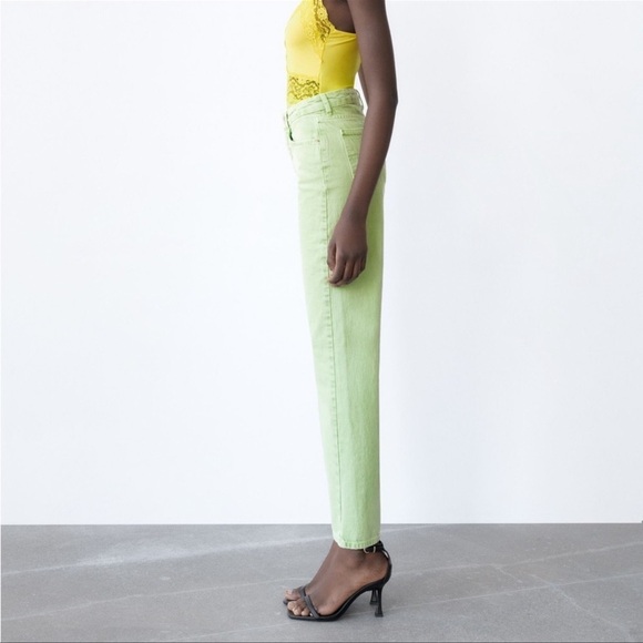 Zara jeans High Waist straight leg lime Green - Picture 5 of 10
